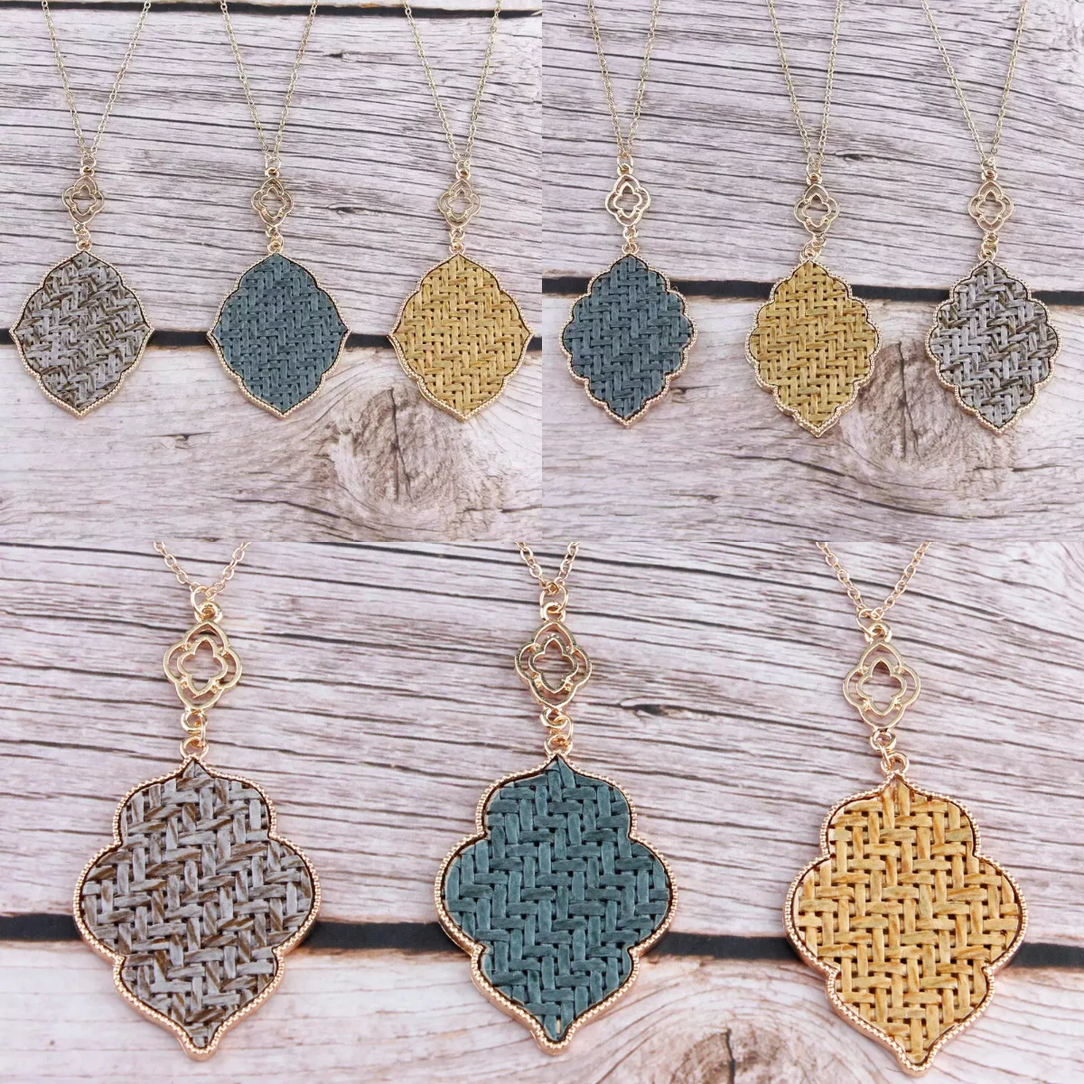 14K Gold Plated Metal Bezel Cut Quatrefoil Floral Geometric Pendant Moroccan Long Chain Sweater Necklace for Women Gifts Jewelry