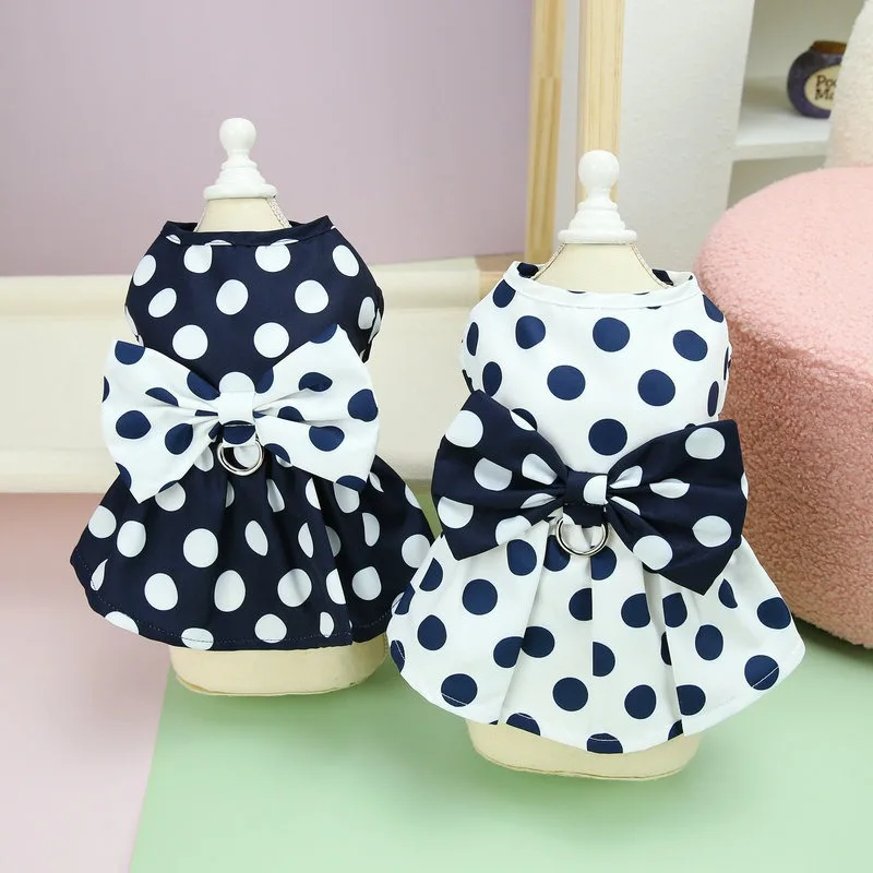 

Bowknot Polka Dot Dog Dress Summer New Puppy Skirt Korean Fashion Pet Vest Teddy Two Legs Clothes Cool Comfort Dog Clothing