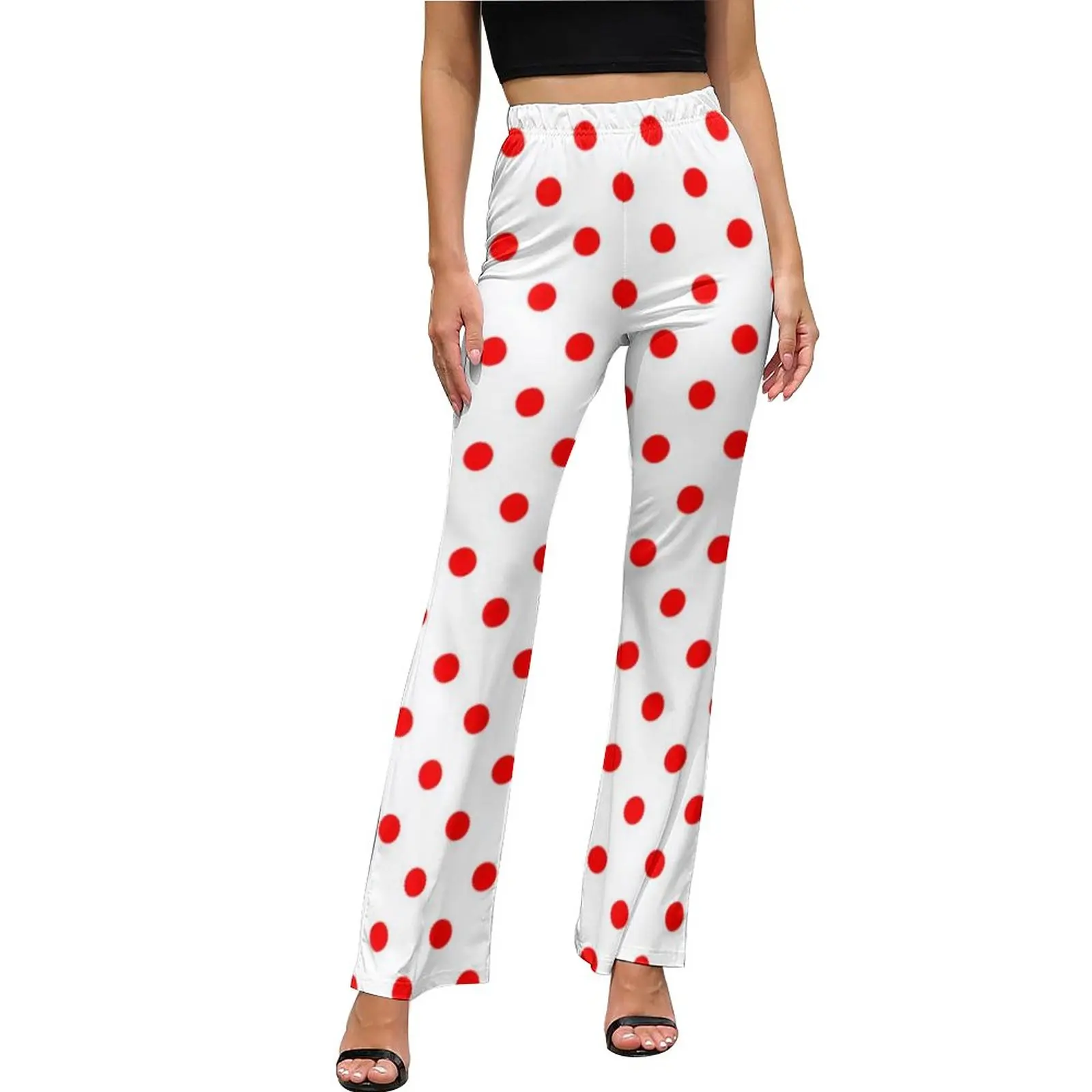 

Red Polka Dot Casual Pants Geometric Dots Retro Print Sexy Pattern Flared Trousers High Waist Slim Fit Stretch Streetwear Pants