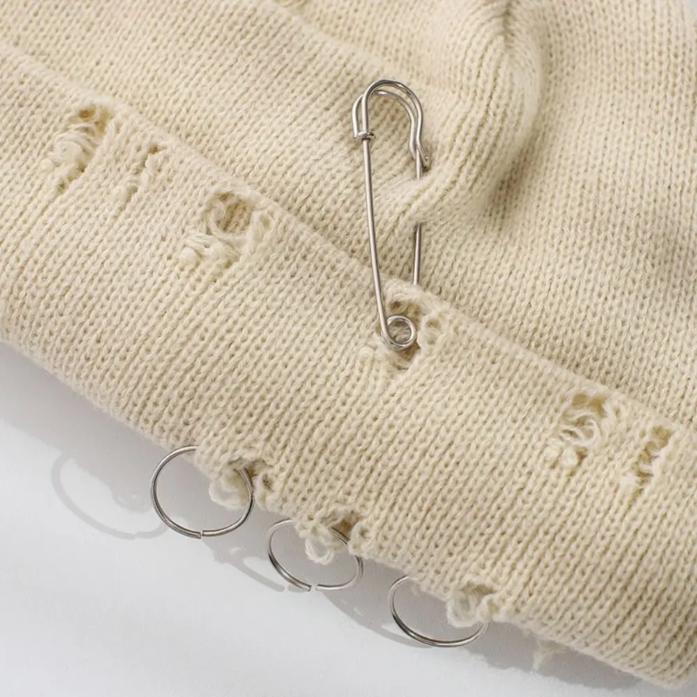 트렌디 한 가을 겨울 블랙 비니 모자 따뜻한 고딕 니트 탄성 모자 힙합 아크릴 찢어진 모자 남성 여성