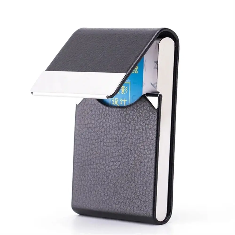 PU Leather Business Card Case Stainless Steel Slim Pocket Name Card Holder Fashion Buckle Multicolor ID Case Card Box Women Men