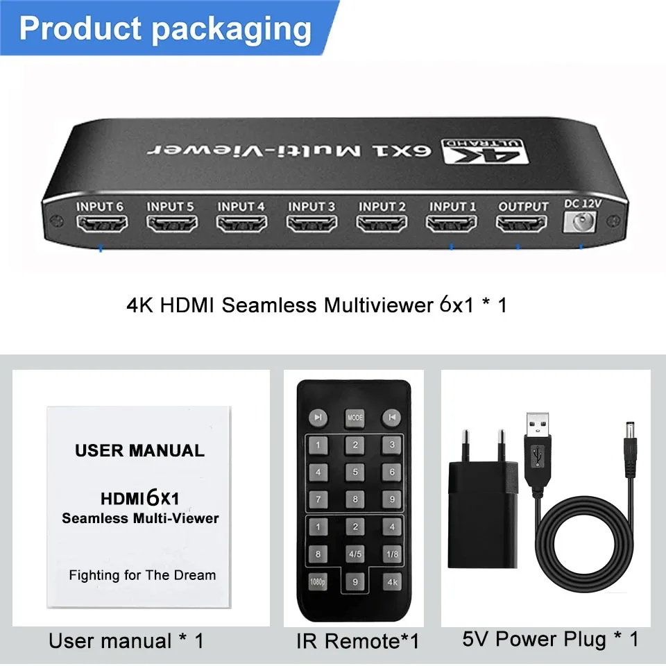 4K HDMI Multi-viewer 4x1 6X1 HDMI Quad Screen Segmentatie Multiviewer Naadloze Switcher Beeldverdeler voor Camera PC TV Monitor