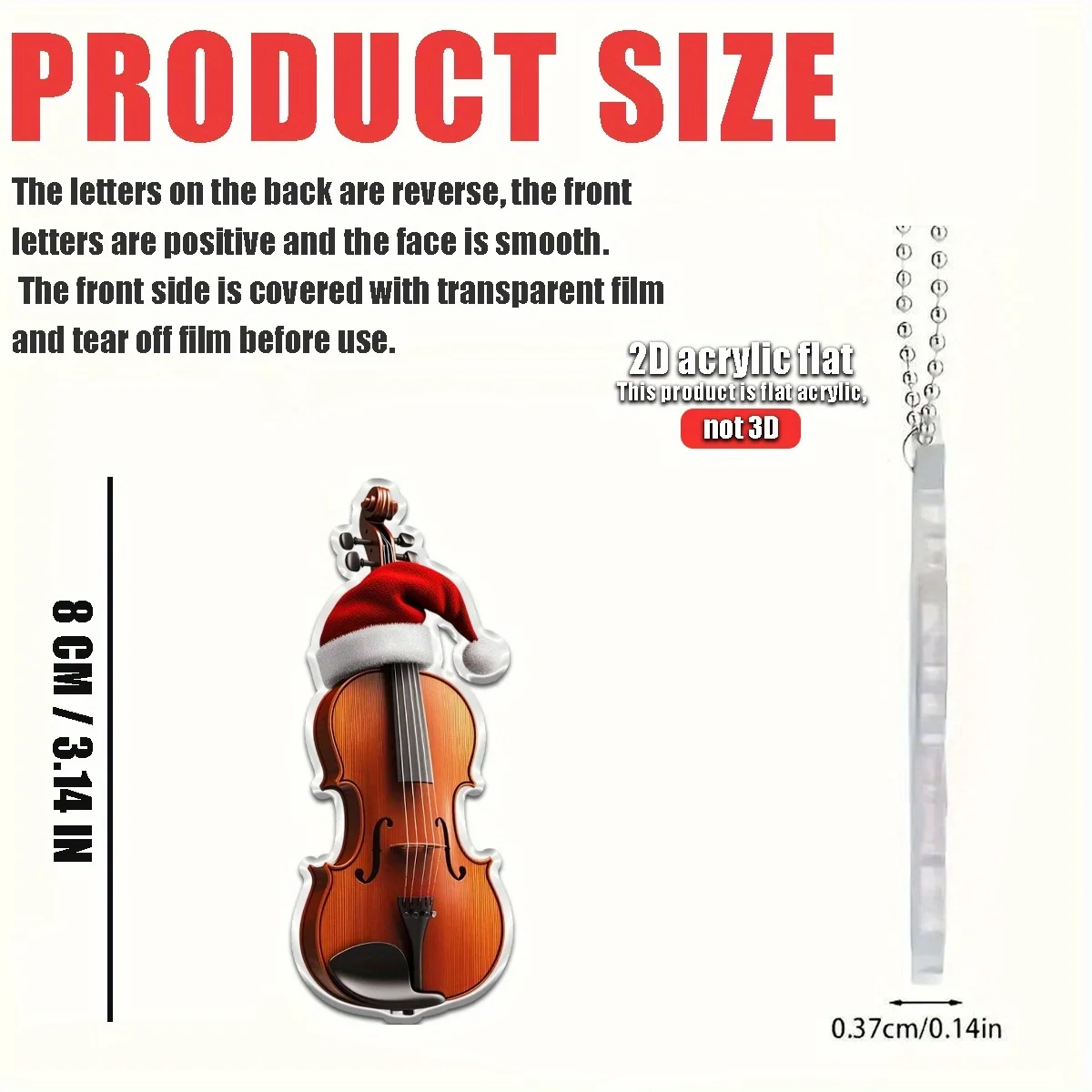1/4 Violin wearing Christmas Hat  2D Flat Acrylic Suitable for Car Home Festival Decoration Christmas Tree Pendant Christmas Gif