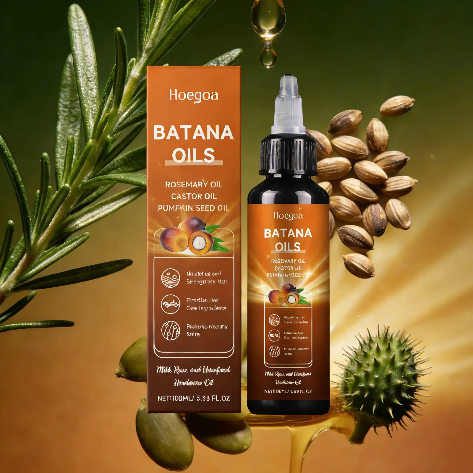 ​Hoegoa Batana Hair Growth Oil Anti Hair Loss Treatment Improve Dryness Strengthening Hair Care Scalp Moisturizer Rosemary Oil