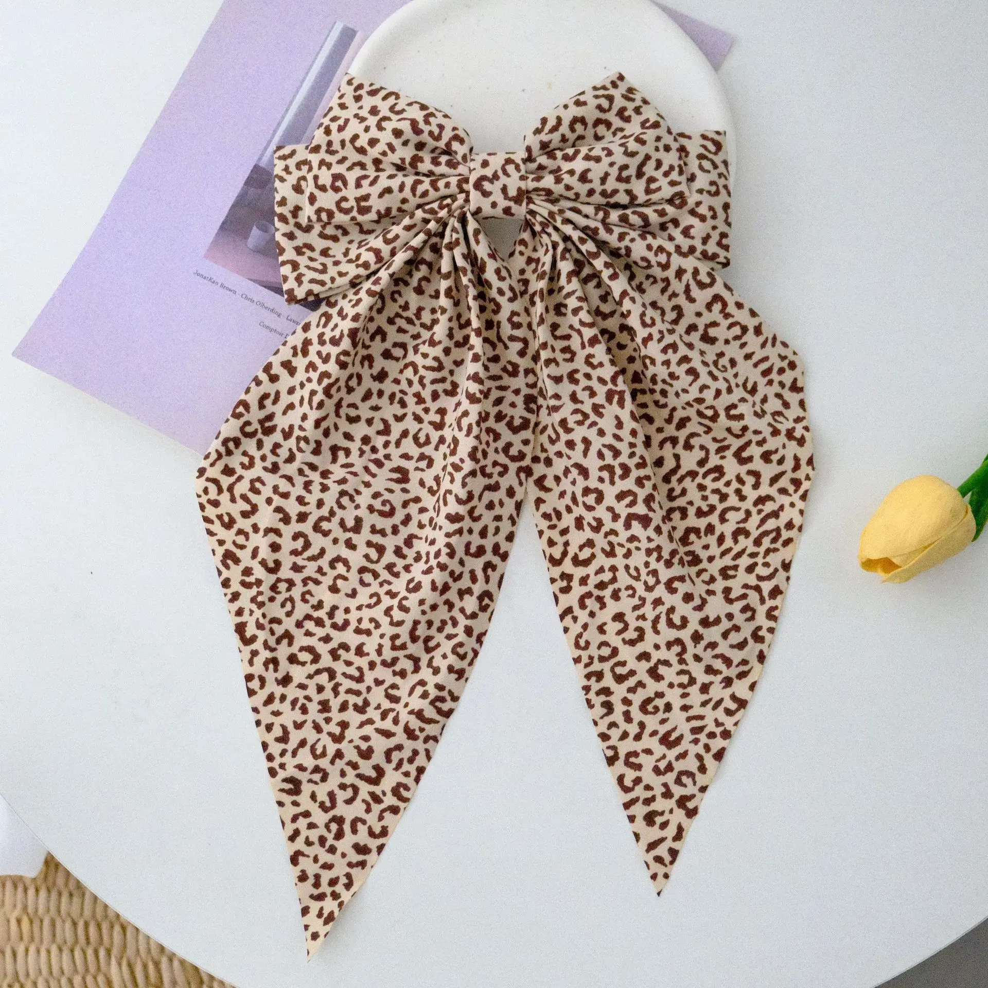 

Leopard-Print Bow-Patterned Ribbon Hair Clip, Ponytail Clip, Fabric, Fashionable Hair Accessories for Girls
