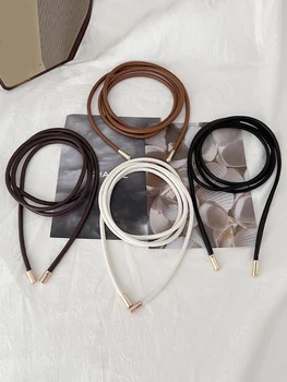 Cinto de couro PU de cintura fina feminino, cinto fino, nó arco vintage, cadeia de cintura longa, monocromática, ultral, vestido, decoração de casaco, novo