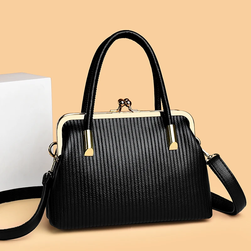 

Fashion High Quality Leather Women Shoulder Crossbody Bags Designer Clip Buckle Ladies Handbags Luxury Women's Tote Sac A Main