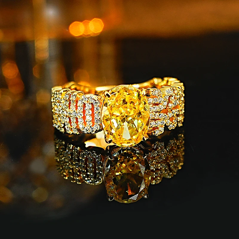 Medieval Style Retro Egg Shaped 925 Silver Ring Set with High Carbon Diamond Radiant Cut Temperament for Women