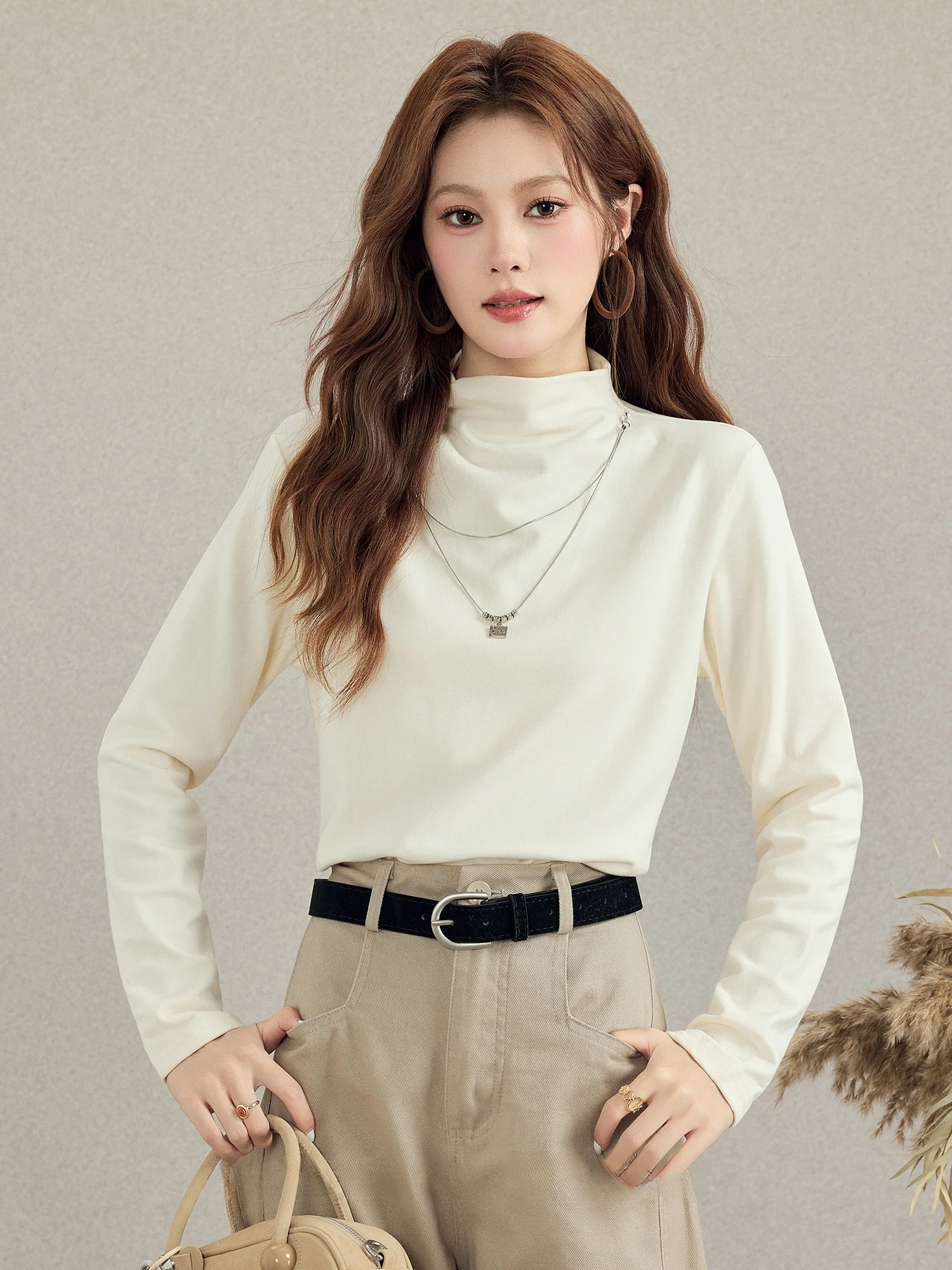 

Slim Fit Long Sve T-irt Women's Knitted Top Autumn Winter New Sle Base Layer irt f High Collar Inner Wear Base irt