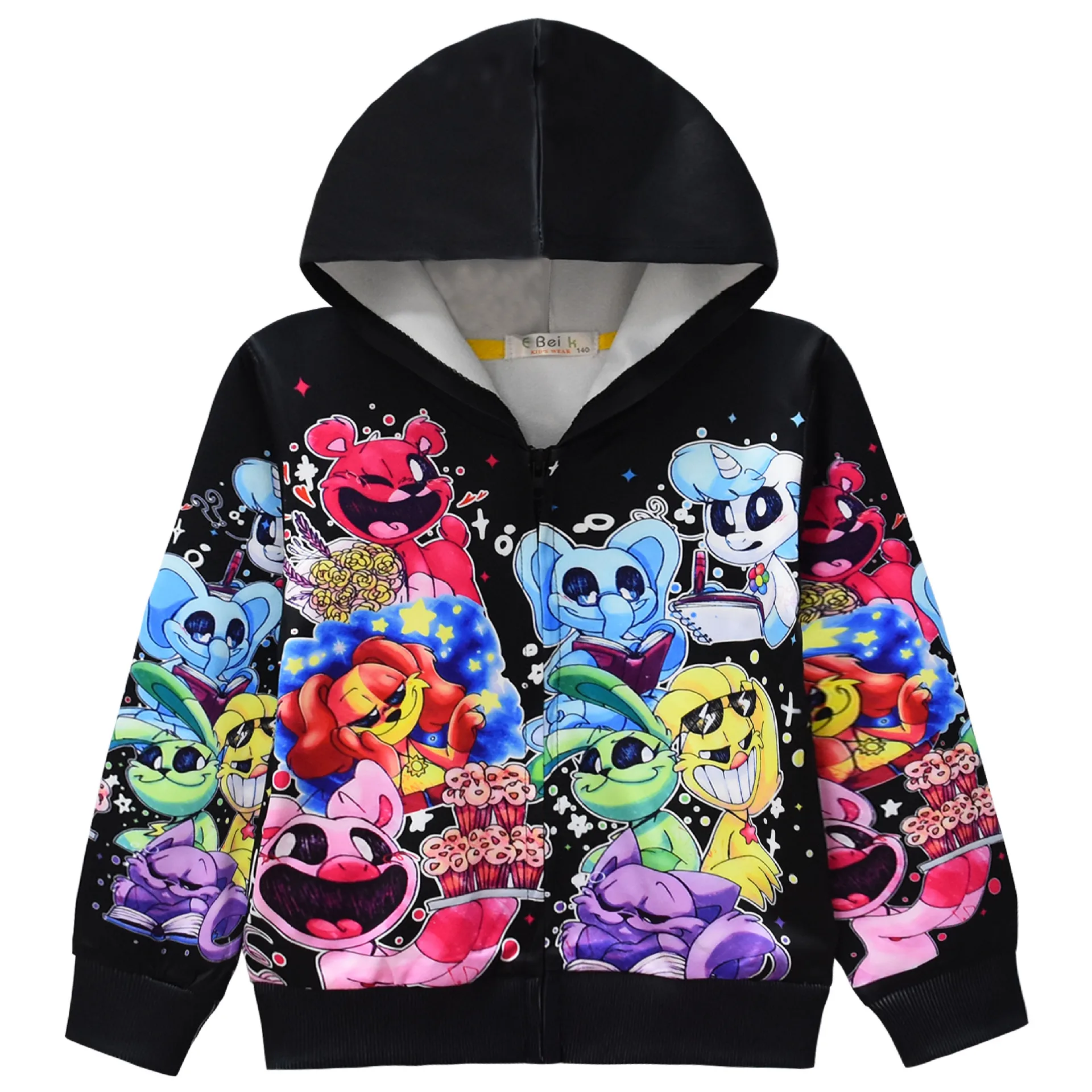 Kids Boys Girls Game Cartoon Catnap Horrible Cat Print Zipper Long Sleeves Jacket Coat Outfit Halloween Cosplay Costume