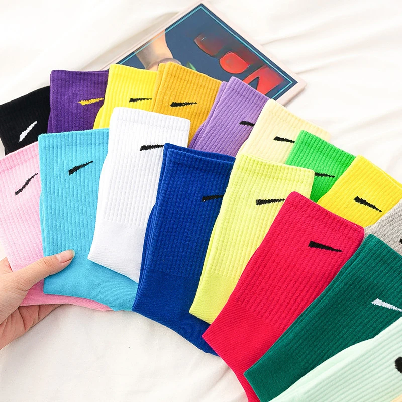 5-Pair Women's Spring/Summer Mid-Calf Trendy Socks, Colorful Multi-Color Wear-Resistant High-Elasticity Basketball Socks