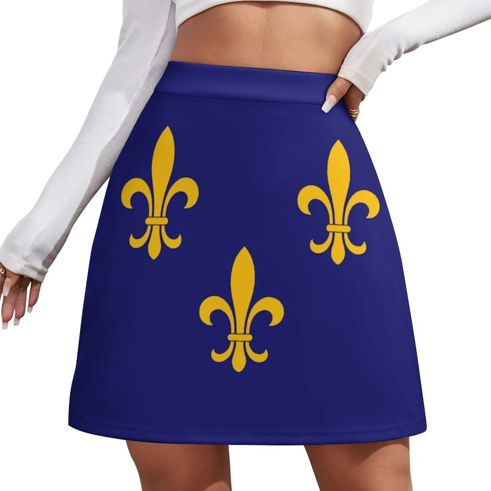 

Louisiana Flag french Americans Louisiane blue and yellow fleurs de lys HD High Quality Mini Skirt Women's summer skirt