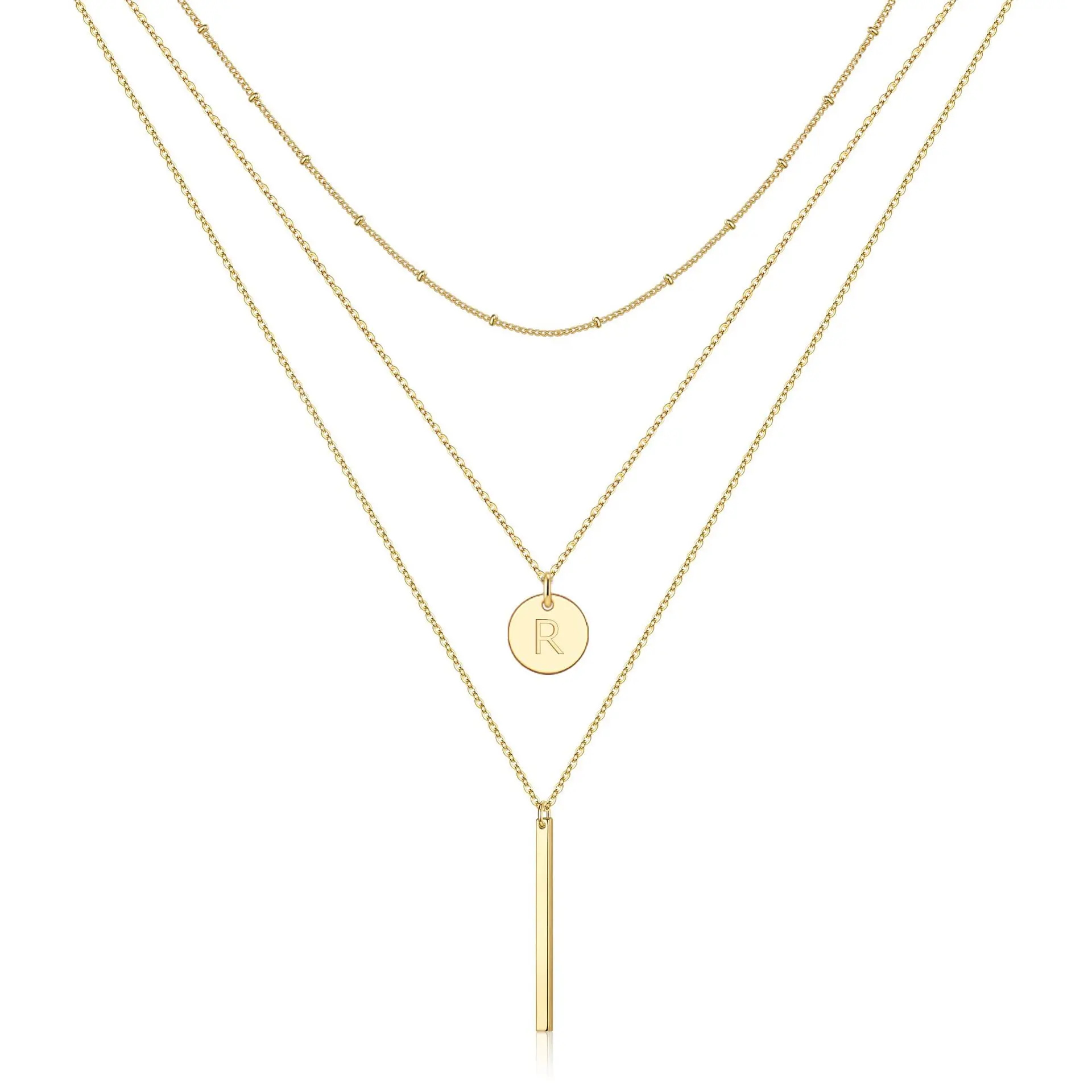 حار بيع مزاجه الموضة المرأة قلادة طبقة مزدوجة 26 الحروف الإنجليزية ثلاث طبقات شريط معدني نمط الترتر