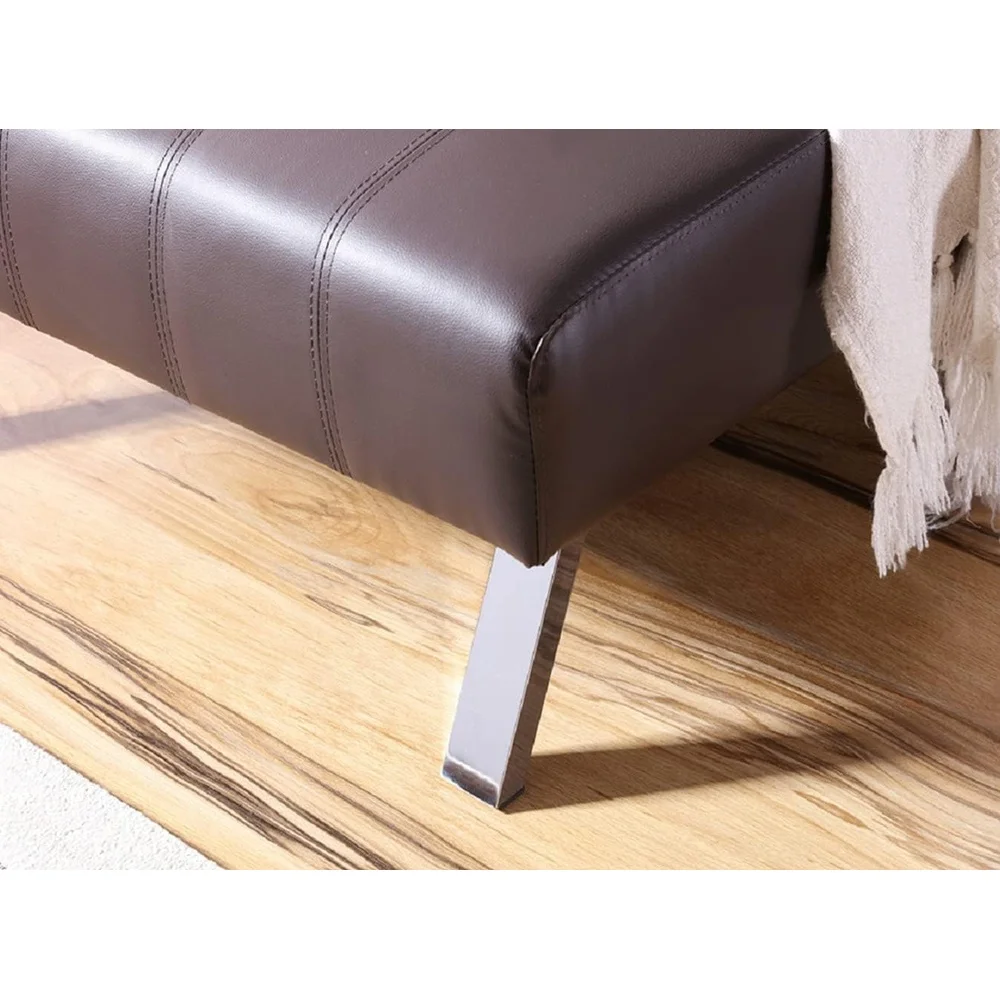 Convertible Chaise Lounge Adjustable Futon Sleeper Faux Leather Button Tufted Back Modern Design with Lumbar Support Pillow