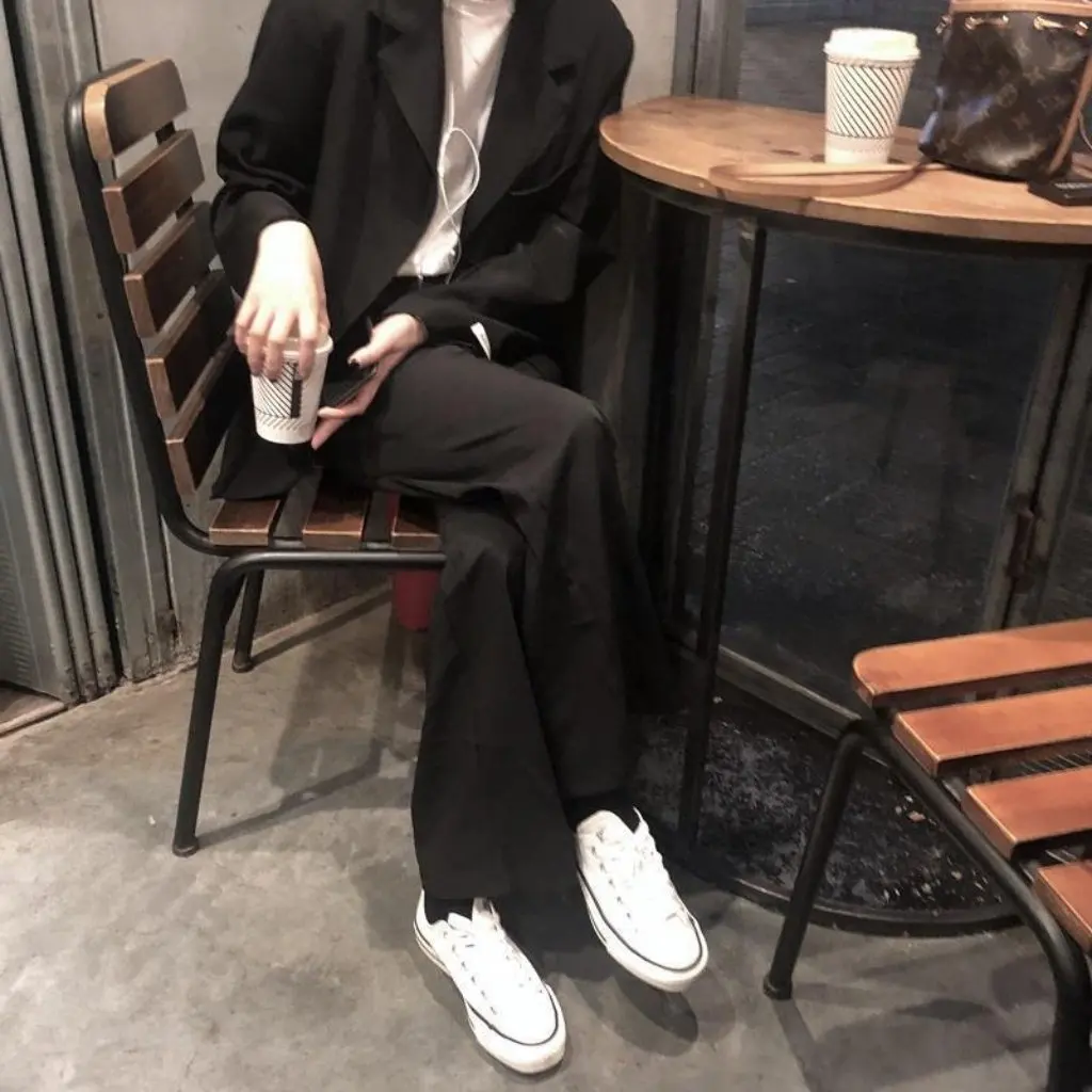 Giacca da abito nera da donna Stile coreano Casual All-match Primavera Fashion Sense Ins Colletto Top