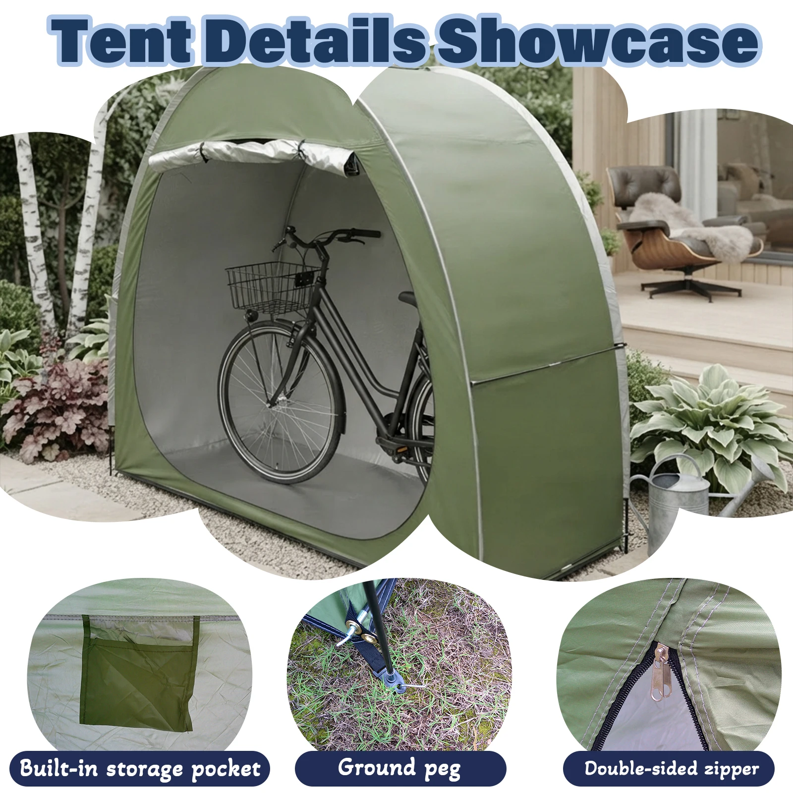 2‑3 Bikes Bicycle Storage Shelter for Sidewalk, Foldable Bike Tent, Compact Shed for Urban Apartment Outdoor
