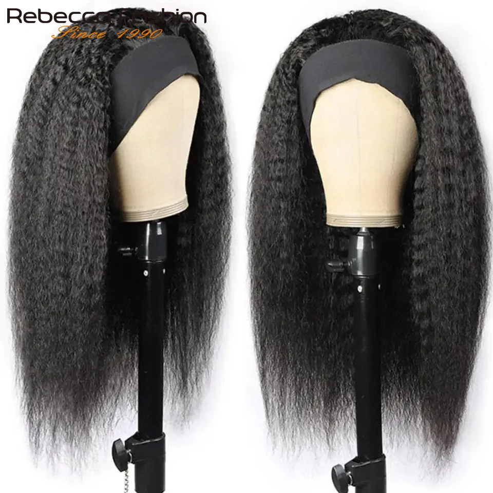 22Inches Thick Kinky Straight Headband Wigs 100% Human Hair Glueless Yaki Straight Headband Wigs Full Machine Made Wig For Women