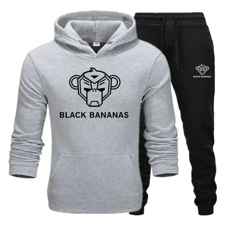 2024 Brand Homme Two Pieces Sets Hooded Tracksuit Men/Women Sportswear Gyms Black Hoodies+Sweatpants Bananas Joggers Sweatshirts