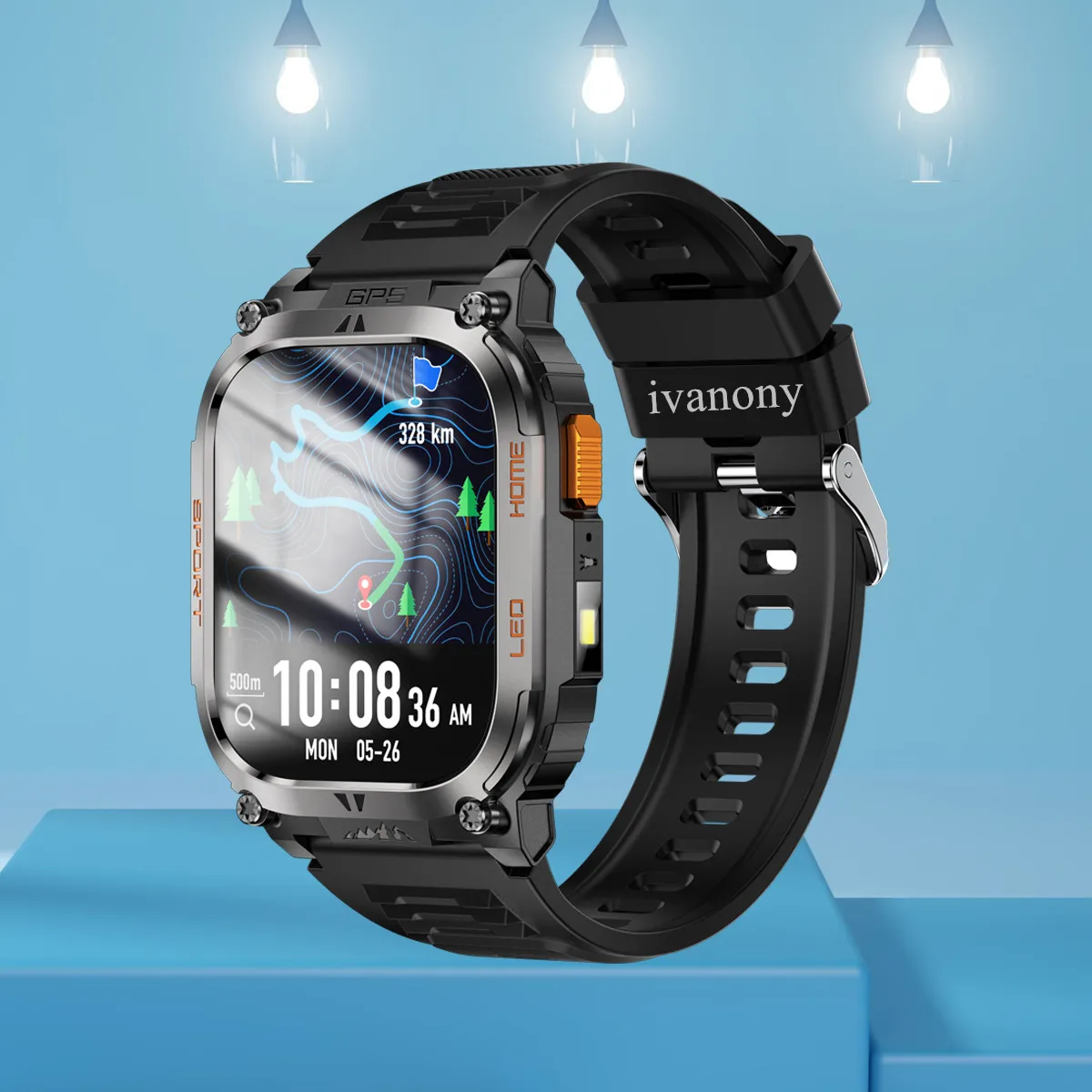 

Смарт-часы для занятий спортом на открытом воздухе, GPS, встроенный компас, водонепроницаемый IP68, Bluetooth-вызов, светодиодный фонарик, голосовой помощник, фитнес-трекер