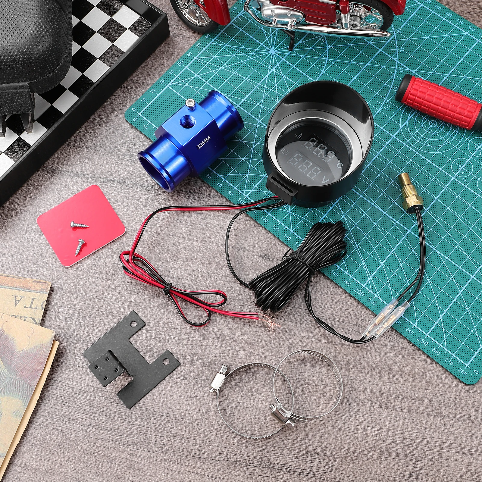 

1pcs Dual Water Temperature Voltage Meter Universal Car Truck Motorcycle Digital Led Temp Voltmeter Inline Gauge Adapter Auto
