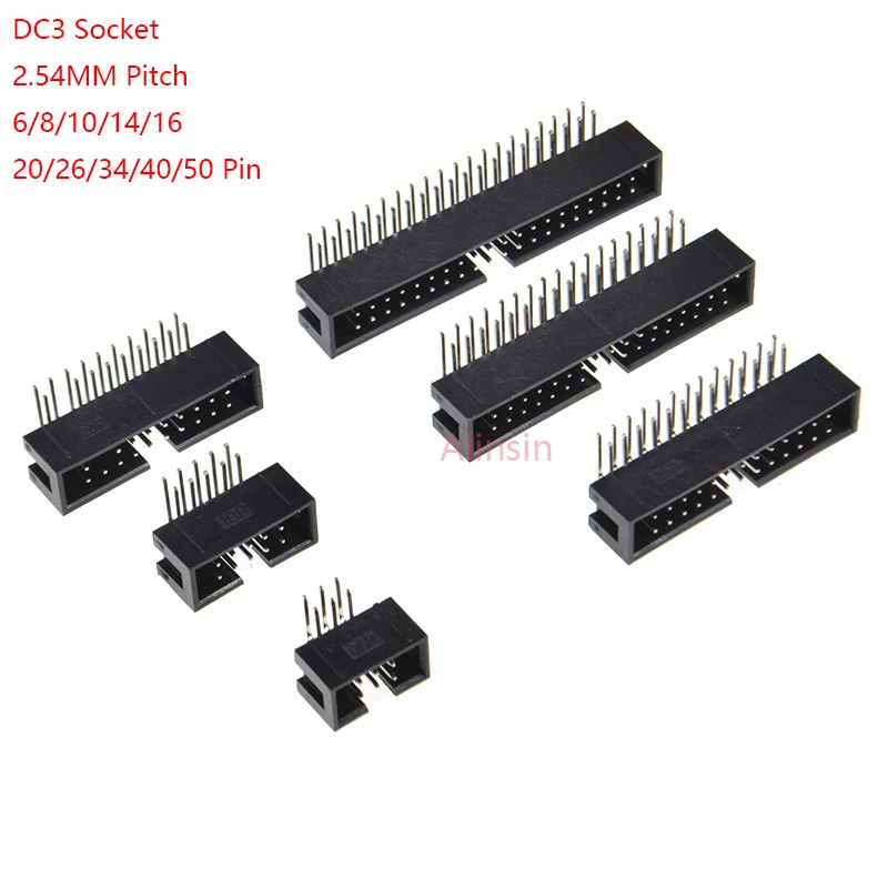 

5/10Pcs Right Angle 6/10/20/26/34/40 Pin 2.54mm Pitch Male Socket Idc Box Header Pcb Connector Double Row 10p/20p/40p Dc3 Header