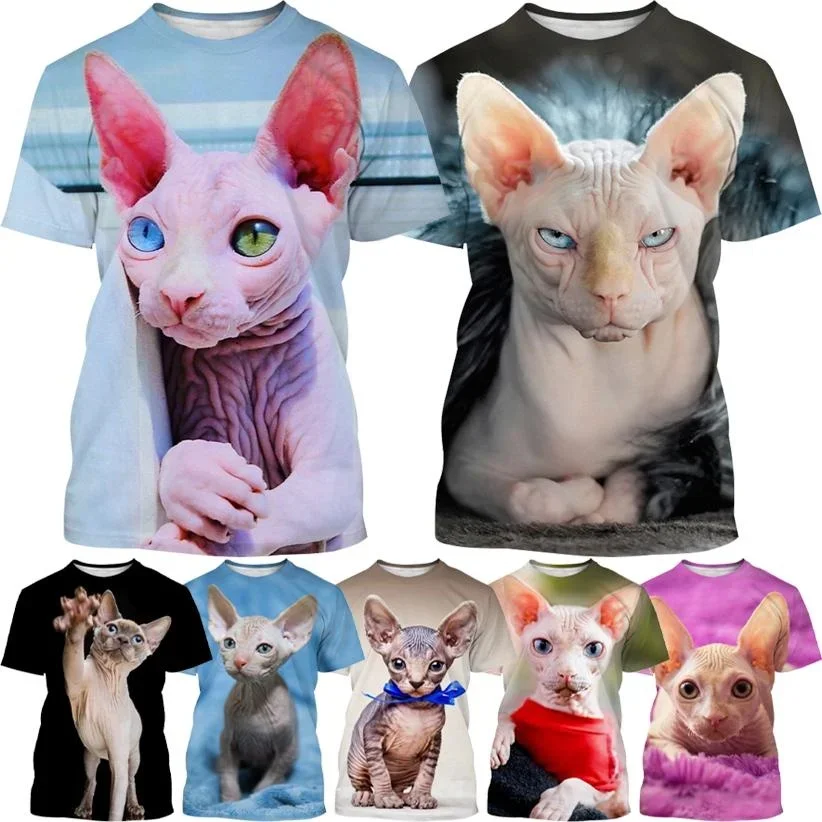 

New Summer Style T-Shirt Fashion Hairless Cat in All Its Glory 3d Printing T-Shirt Unisex Casual Sphinx Animal T-Shirt