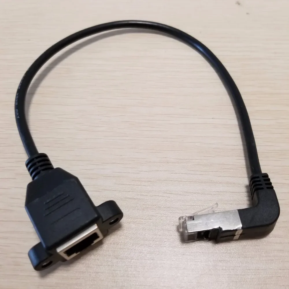 90 도 각도 RJ45 데이터 연장 케이블 잠금 패널 마운트, 나사 네트워크 케이블 30cm 검정색