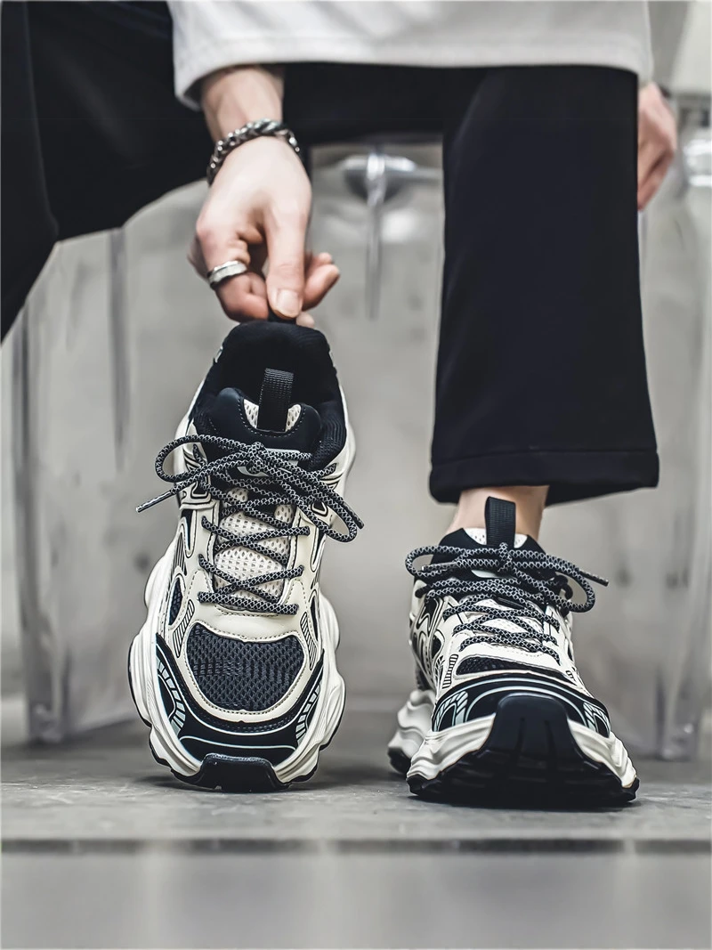Men's Casual Sport Shoes Breathable Mesh Anti-Odor Slip-Resistant Thick Bottom High-End Feel Hong Kong Style Dad Trendy Shoes