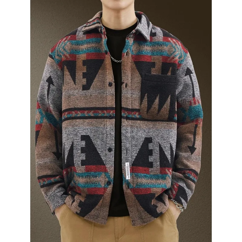 

Осень-зима, американская шерстяная рубашка Y2K в стиле ретро, мужские топы с длинными рукавами, утепленные модные брендовые свободные универсальные повседневные рубашки, куртка