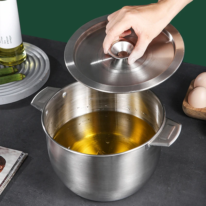 Stainless Steel Soup Oil Filter Pot with Lid Lard Tank Oil Residue Strainer Basin Kitchen Cooking Seasoning Bowls Food Container