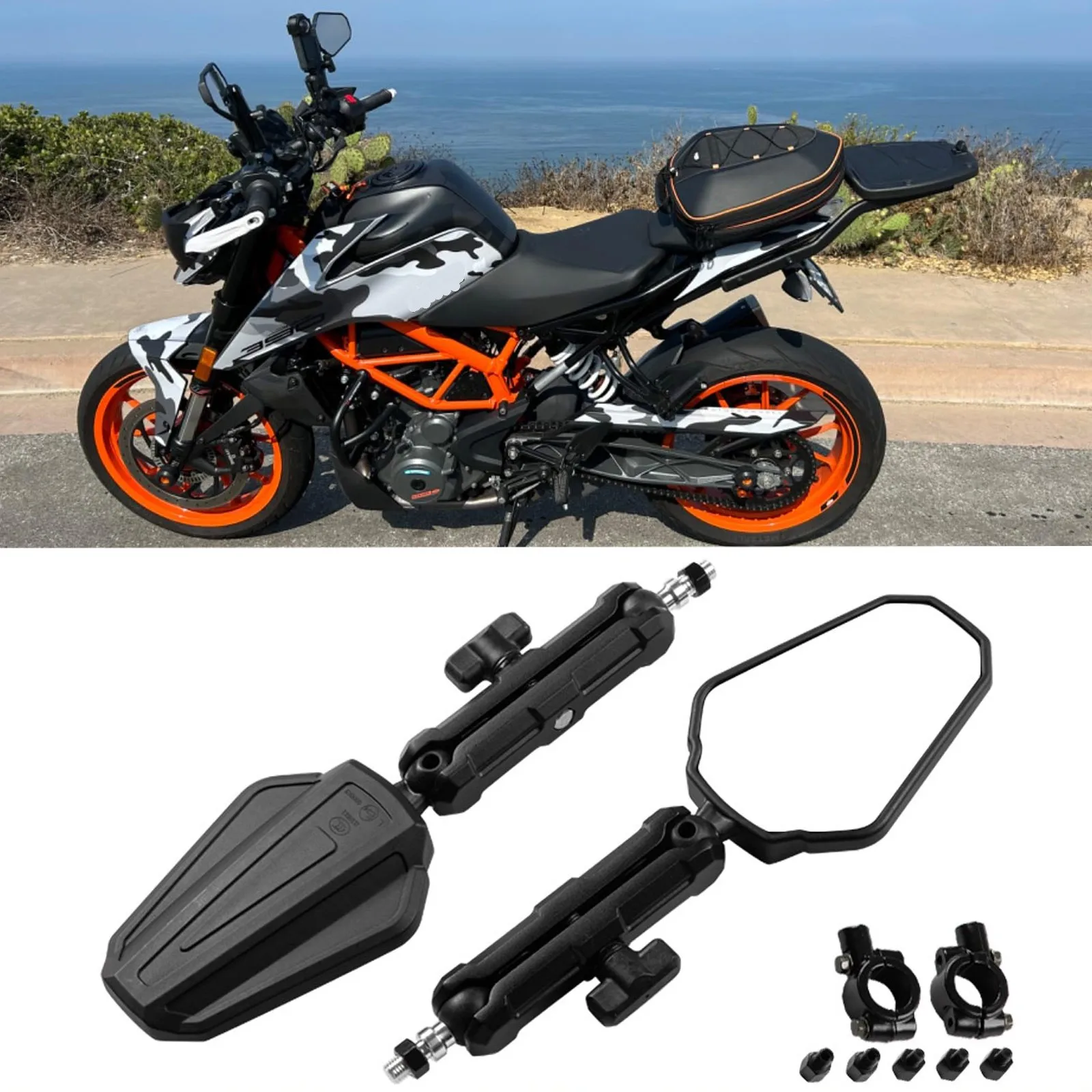 

Universal 10mm 8mm Adventure Motorcycle Mirrors 360Degrees Adjustable Side Black