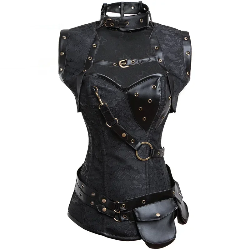 

Vintage Steampunk Corset Bustier Medieval Women Punk Style Leather Corselet Sexy Gothic Overbust Outerwear Top Plus Size