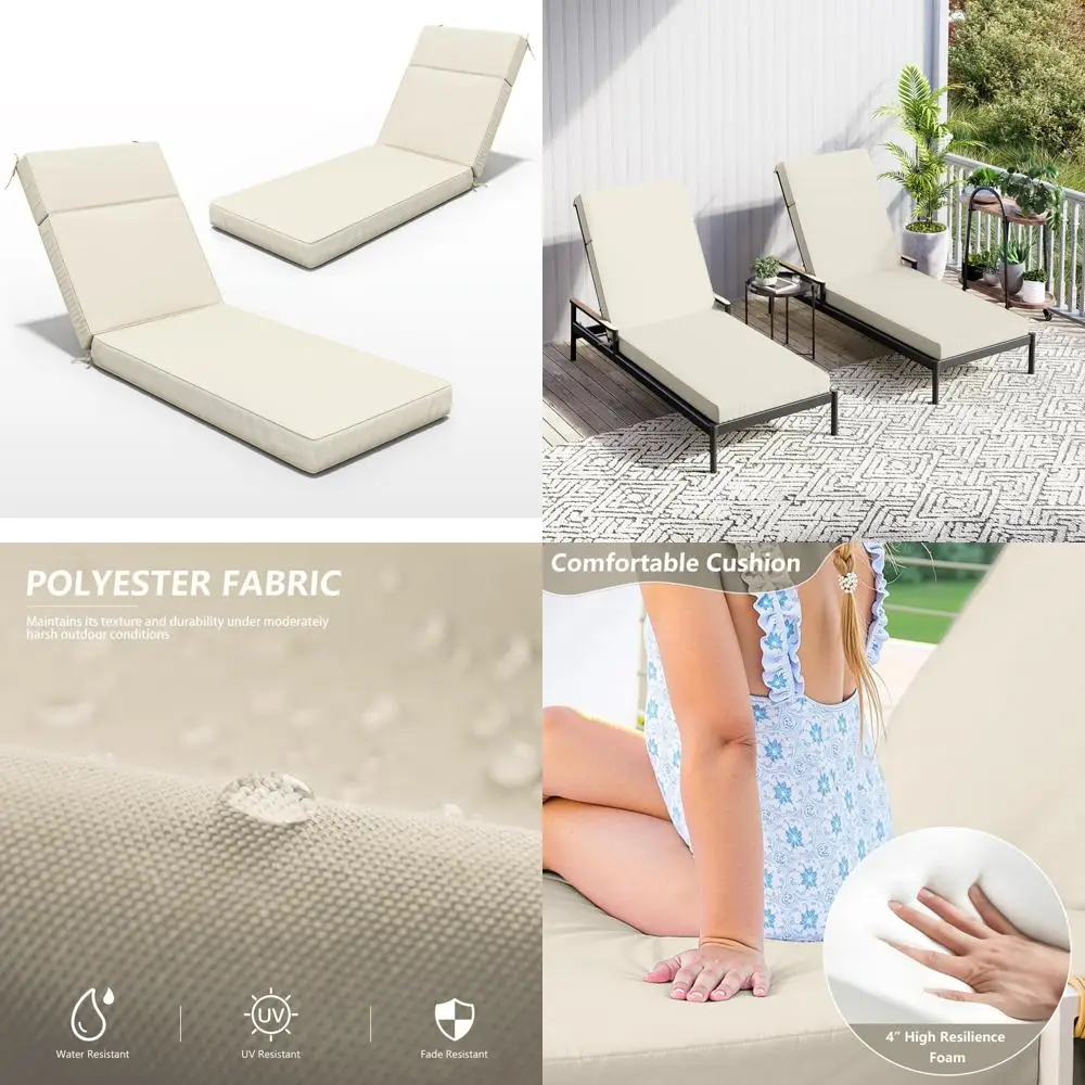 

Outdoor Chaise Lounge Cushions, 80L x 26W x 4D, High-Density Foam, Water Repellent, Fade Resistant for Durable Comfort