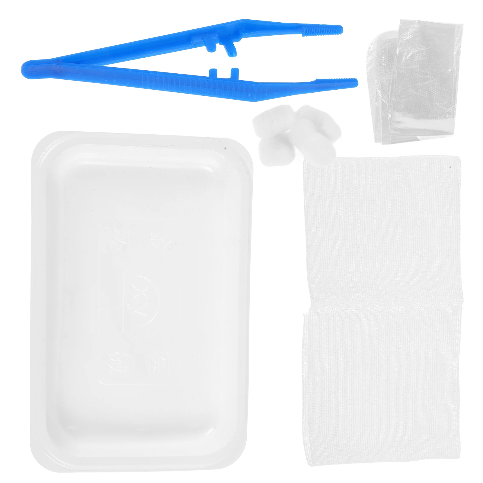 مجموعة العناية بالجروح الطبية مع أدوات يمكن التخلص منها للاستخدام المنزلي اليومي تتضمن ملقط كرات قطنية وسادات غير لاصقة للعناية بالطوارئ