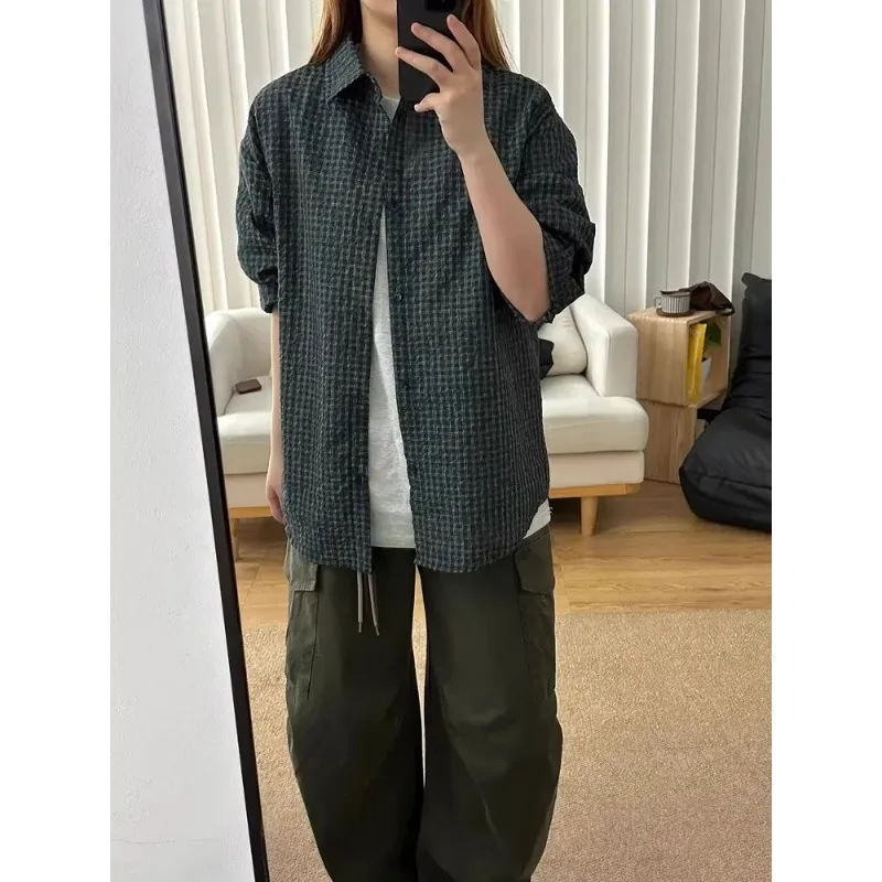 

Клетчатая американская рубашка в стиле ретро, мужская повседневная свободная рубашка из хлопкового хлопка, новая рубашка