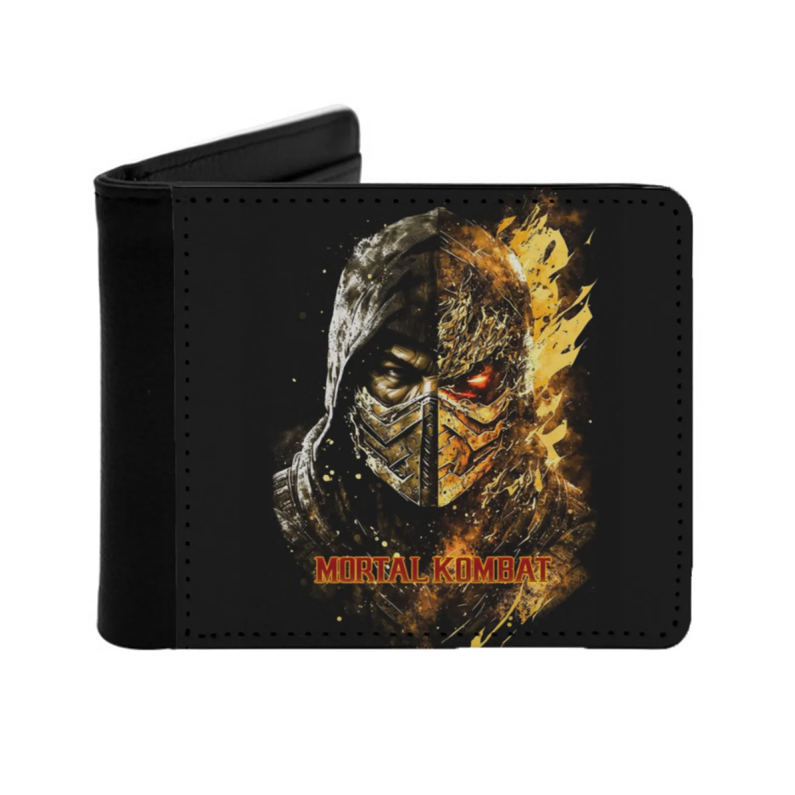 مورتال كومبات العقرب جلد الرجال محافظ حامل بطاقة الائتمان محفظة محفظة سوداء مورتال كومبات العقرب Ai الفن الرقمي فيديو #1