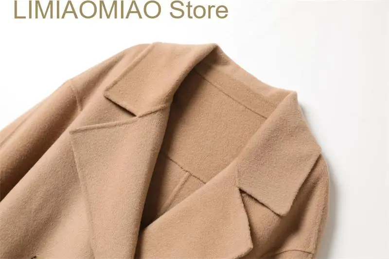 New Women's double-sided velvet with belt coat coat medium length wool coat women's wool coat