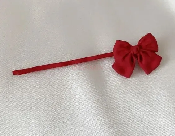 غطاء رأس على شكل فيونكة حمراء مع دبوس شعر صغير وغطاء رأس أحمر صغير ورائع للعام الجديد #5