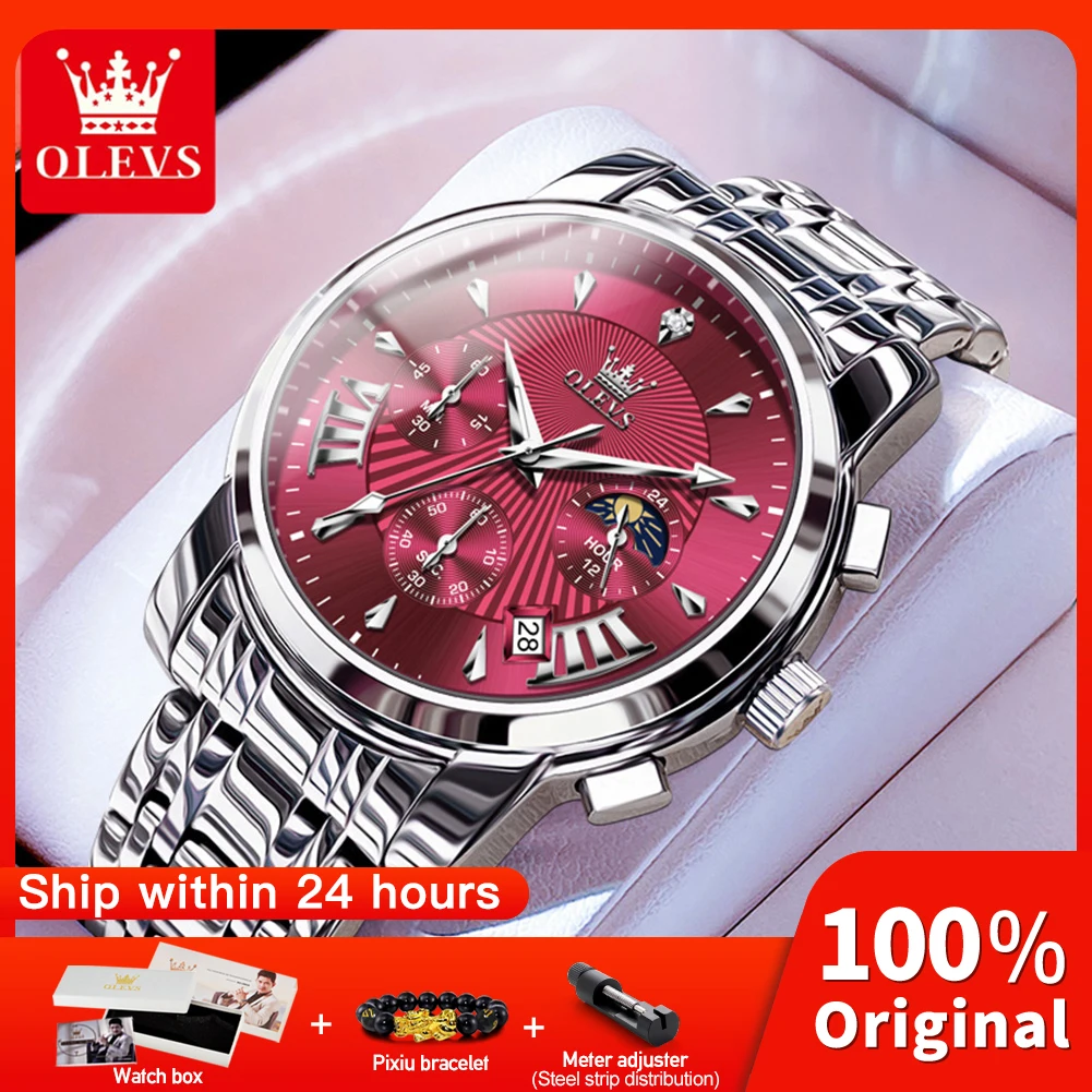 

OLEVS 2892 Mens Watch Original Business Quartz Watch Moon Phase Multifunctional Chronograph Watches For Men With Box Reloj New