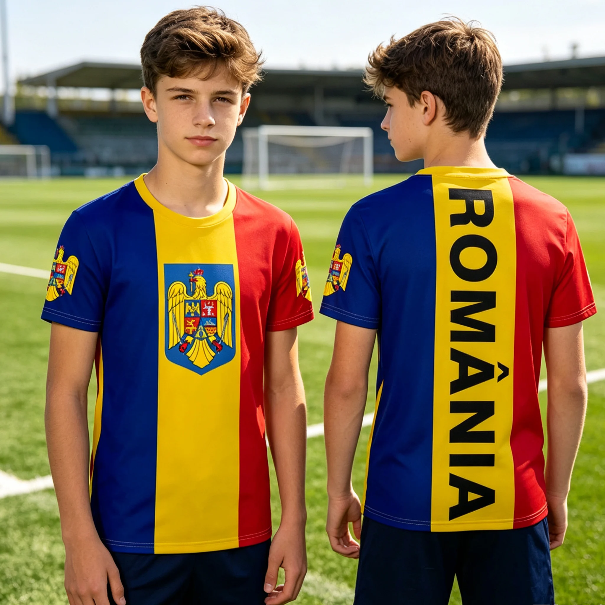 3D Print Patriotic T-Shirt Romanian Flag Eagle Emblem  Short Sleeve Sports Jersey Athletic Tee for Boys Girls Family Kids Tees
