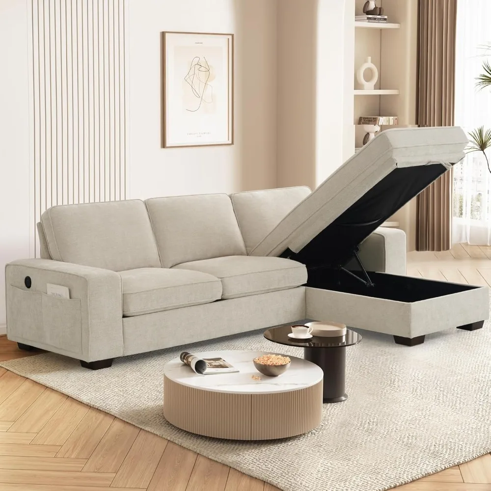 

Sectional Sofa Couches for Living Room, L Shaped Couch with Reversible Storage Chaise, Removable Cushion Cover, USB&Type-c Ports