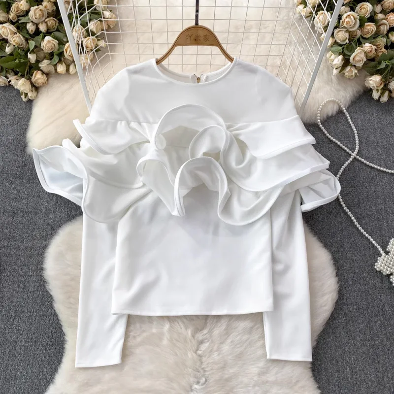 

High End Socialite Temperament Long Sleeved Round Neck Pullover With Ruffled Edge Loose Hoodie For Women's Casual Western-Style