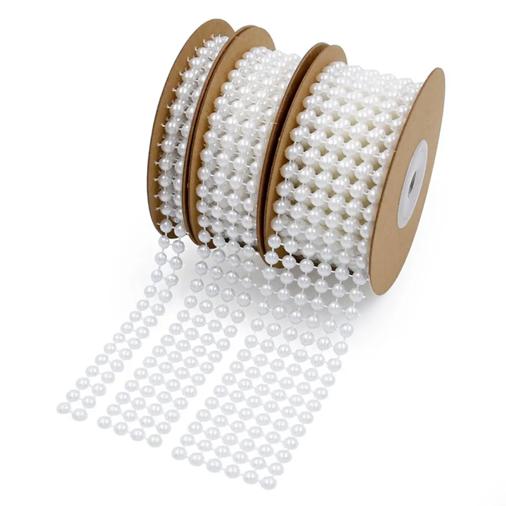 

Wire Bead Set Ribbon 3 Roll Pearl Ribbons Wedding Party Gift Ribbon Band White Reusable ABS Cotton Bright Design Gardening