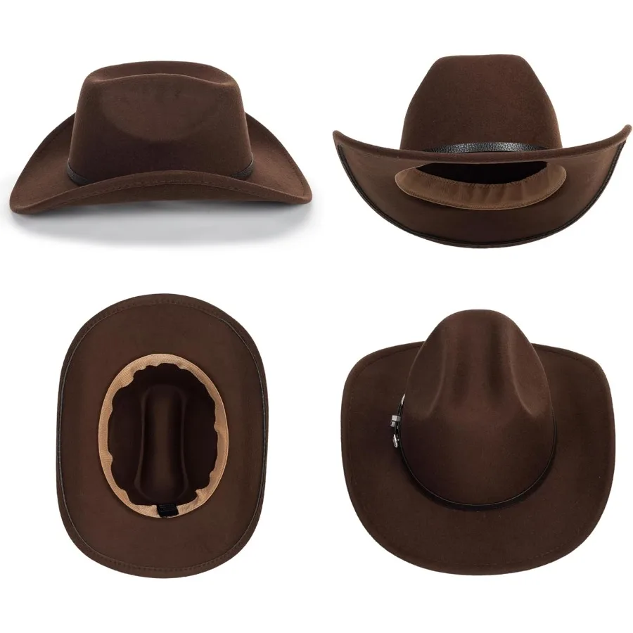 여성용 클래식 서부 카우보이 모자, 벨트 버클 포함, 스타일리시한 야외 활동용, 남성용 롤업 와이드 브림 펠트 페도라 모자, 패셔너블한 스타일