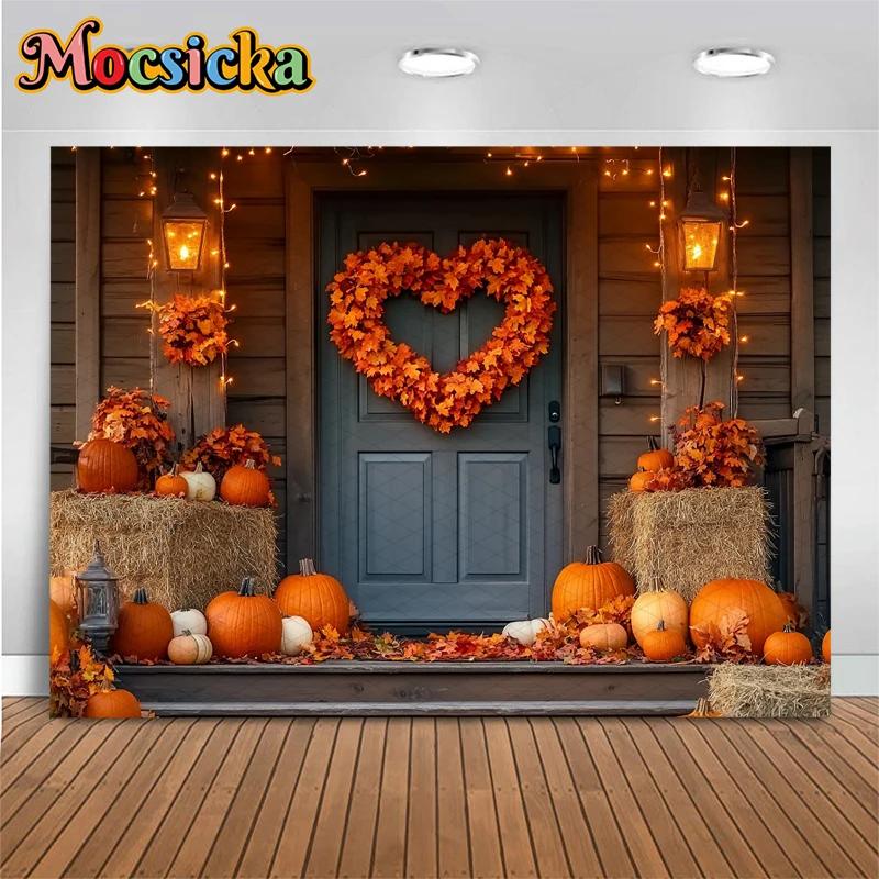 Mocsicka الخريف خلفيات للتصوير الفوتوغرافي الحب الحصاد الأصفر مابل ليف باب المنزل زينة الخريف اليقطين حفلة خلفية راية