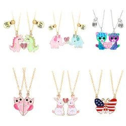 Luoluo&baby 2Pcs/set Rabbit Dinosaur Elephant Butterfly Pendant Best Friend Necklace for Kids Children Friendship Jewelry Gifts