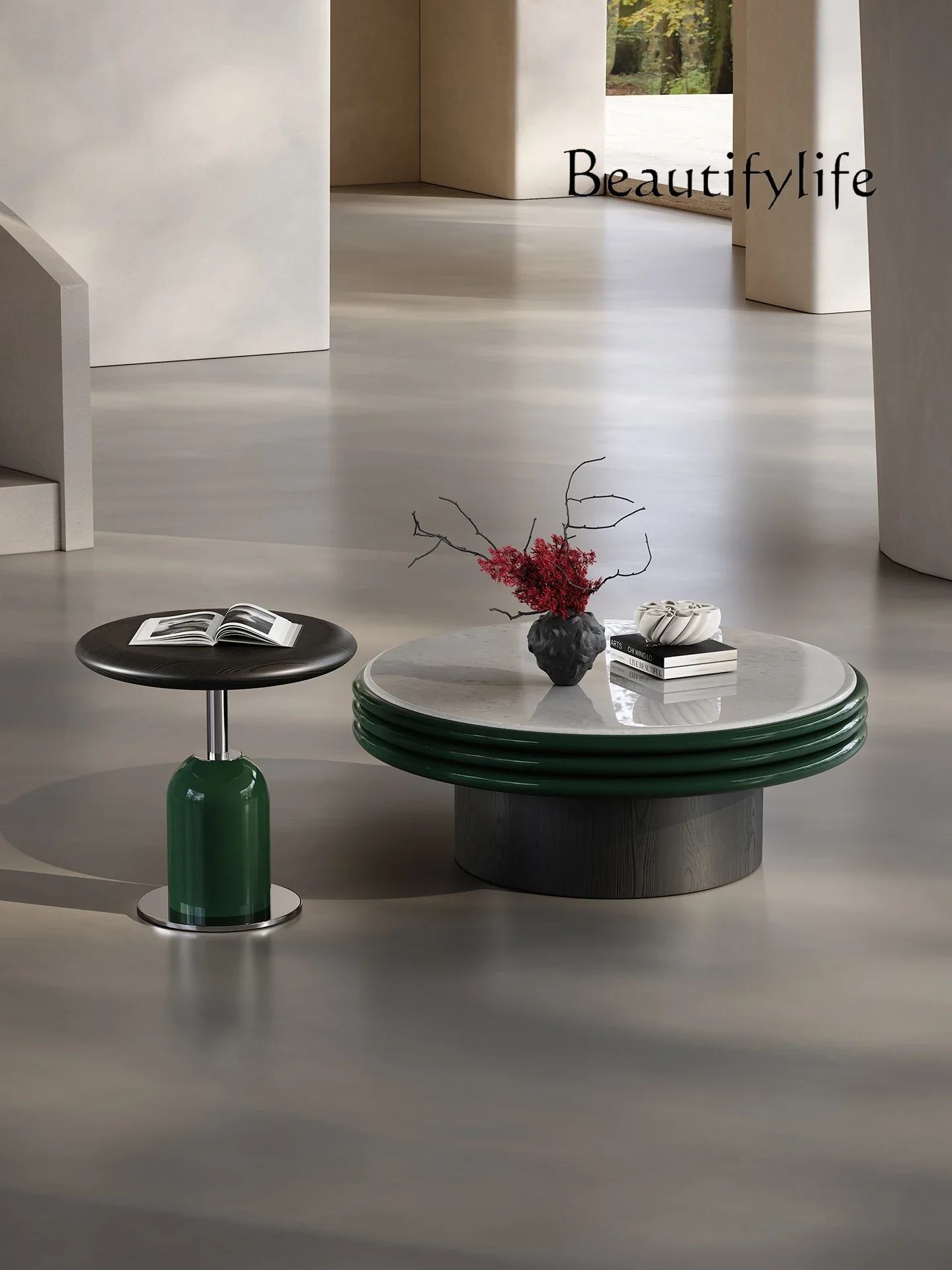 

J SS Italian Light Luxury Stone Round Coffee Table Modern Minimalist Designer Paint Minimalist Living Room Round Coffee Table