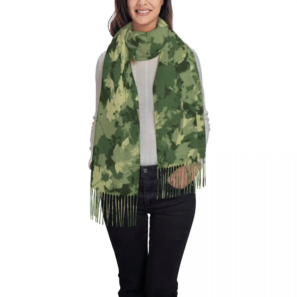 Grüne Blätter Camo Camouflage Schal Wrap für Frauen Lange Winter Warm Quaste Schal Unisex Schals