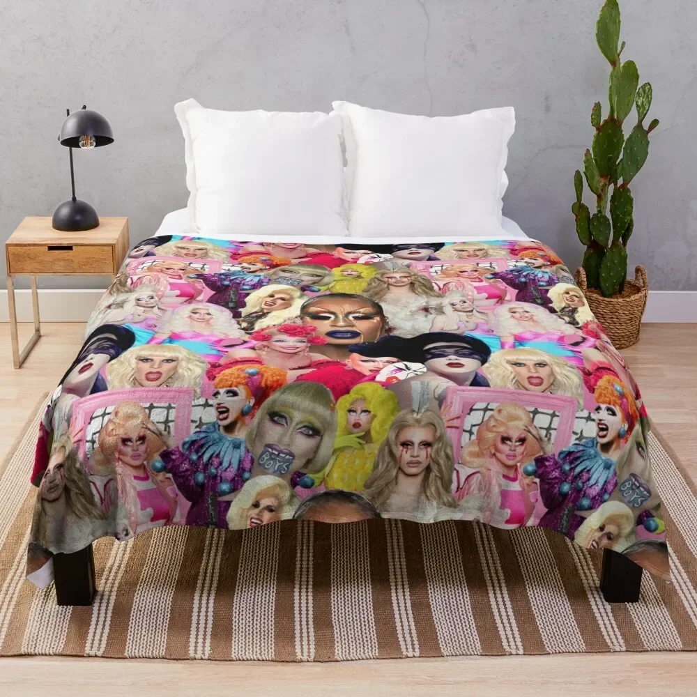 rupaul drag race collage Throw Blanket Beach Luxury Flannel Fabric Blankets