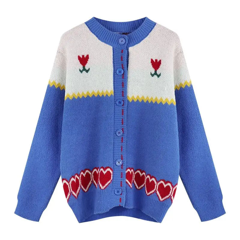 2024 Spring and Autumn New Women\'s Clothing Korean Unique Knitted Cardigan Women\'s Retro Heart Lifting Sweater Jacket